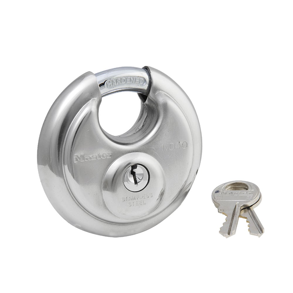 Master Lock Lucchetto Magnum Discus M187XKADCCSEN - Confezione Doppia, Corpo In Acciaio Inox, Larghezza 6,5 Cm, Con Chiavi